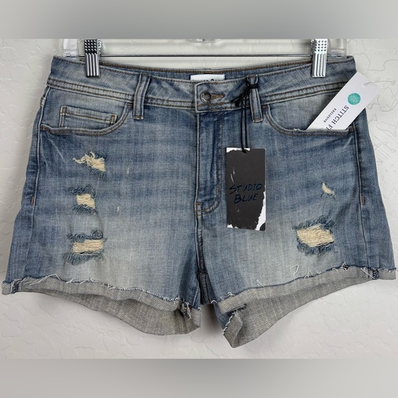 studio blue Pants - NEW Studio Blue Jean Shorts Ripped Cuffed Juniors Teen 28 Road To Joy Wash 1180